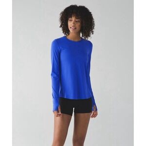 Lululemon Sunaway Runaway Long Sleeve Harbor Blue Estimated Size 6 UPF 45+ Yoga